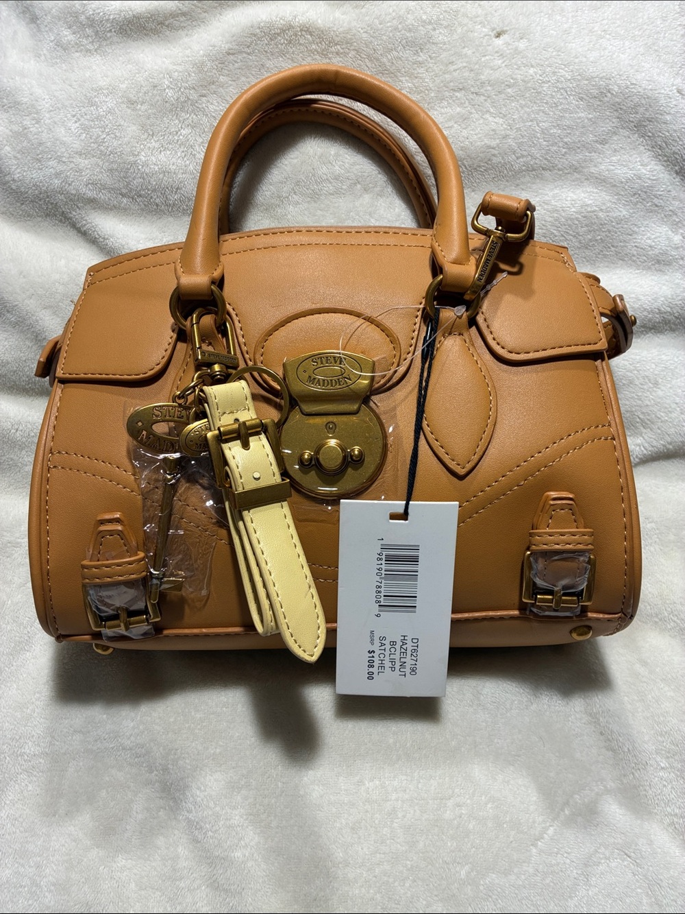 Steve Madden Hazelnut Satchel With Removable Shoulder Strap & Charms- NWT